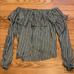Off shoulder blue and white stripped shirt